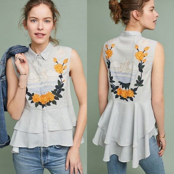 ANTHROPOLOGIE Sahil Kochhar Kashti Embroidered Top - Picture 1 of 8